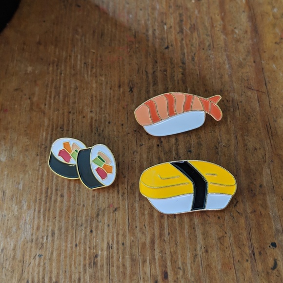 Set of 3 Sushi Metal Enamel PIns NWOT - Picture 1 of 2